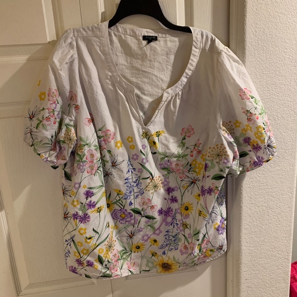 🌼 Talbots Plus Cream Floral Cotton Top – 2X - Pre-Owned🌼 - Picture 1 of 11